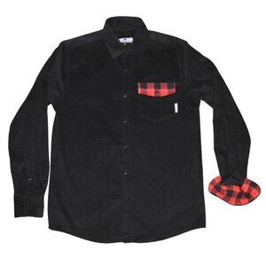 PIttsburgh Brewing Company Black w/ Flannel Corduroy Button Up Shirt Men's Small